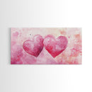 Watercolor Heart Pair Framed Canvas Print, Romantic Pink Abstract Art, Whimsical Valentine Wall Art, Bedroom Gift Idea, Light Pink Decor