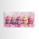Cupcake Row Canvas Print | Whimsical Sweet Treats Wall Art | Kitchen Dessert Artwork | Pastel Food Lover's Decor | Light Pink Whimsical Art