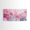 Wildflower Painting Canvas Print, Vibrant Daisy Wall Art with Light Pink Abstract Background, Whimsical Art for Bedroom Decor