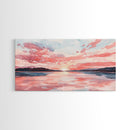 Serene Pink Sunset Canvas Print | Coastal Landscape Art | Nautical Wall Decor | Bedroom Above Bed Art | Horizontal Panoramic Artwork