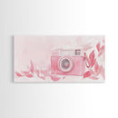 Retro Pink Camera Canvas Print | Whimsical Photography Wall Art | Light Pink Modern Decor | Unique Living Room Artwork | Gift Idea