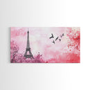Eiffel Tower and Birds Canvas Print, Parisian Skyline Painting, Romantic Pink Wall Art, Whimsical French Decor, Guest Room Art