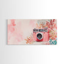 Vintage Camera Painting Framed Canvas Print Pink Wall Art Whimsical Art Living Room Art Light Pink Wall Art Unique Gift Idea
