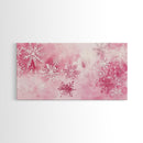 Winter Snowflake Motif with Pink Christmas Wall Art Aesthetic on Framed Canvas Print, Holiday Living Room or Bedroom Decor