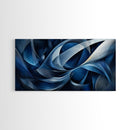Abstract Blue Swirls Canvas Print, Geometric Wall Art Horizontal Decor, Moody Modern Artwork Gift Idea Living Room Panoramic Art