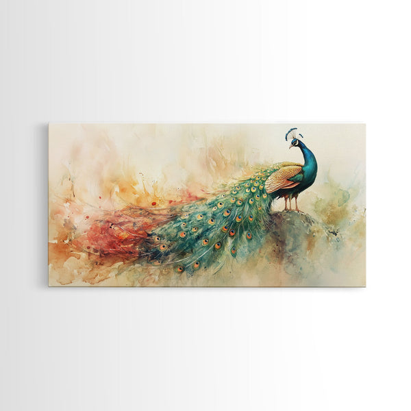 Elegant Peacock Wall Art Canvas Print, Colorful Wildlife Painting, Moody Therapy Art, Unique Bedroom Decor Gift Idea, Botanical Prints