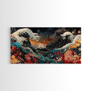 Ocean Waves Framed Canvas Print, Japanese Inspired Coastal Wall Art, Nautical Decor, Coastal Landscape Art, Extra Wide Panoramic Art