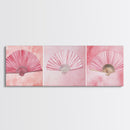 Trio of Elegant Fans Canvas Print, Minimalist Boho Pink Artwork, Oriental Fan Wall Art for Bedroom, Light Pastel Wall Decor Idea