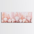 Coastal Shell Art Canvas Print Featuring Light Pink and Orange Pastel Hues, Beach House Decor, Nautical Wall Art for Living Room