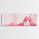 Light Pink Wall Art Framed Canvas Print Featuring Elegant High Heels, Feminine Bedroom Decor, Fashion Artwork Above Bed Idea