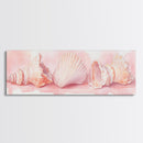 Shell Painting Framed Canvas Print Featuring Coastal Shells in Pastel Pink, Nautical Decor Idea, Horizontal Coastal Artwork