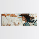 Blue Cowgirl Canvas Print Rustic Western Painting Farmhouse Art Wabi Sabi Artwork Guest Room Decor Extra Wide Wall Art
