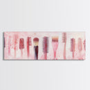 Light Pink Combs and Brushes Wall Art, Framed Canvas Print, Feminine Whimsical Art, Makeup Room Wall Art, Girly Room Decor