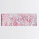 Delicate Snowflake Art Framed Canvas Print Light Pink Wall Art Minimalist Winter Décor Bedroom Living Room Artwork Horizontal Gift