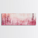 Framed Canvas Print of Enchanting Forest at Dusk Painting with Moody Pink Hues Ideal as Living Room or Guest Room Horizontal Wall Art