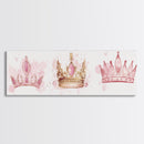 Framed Canvas Print of Elegant Crowns in Pink and Gold Perfect Gift Idea or Dorm Room Light Pink Wall Art with Royal Aesthetic