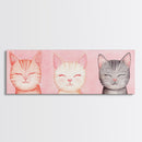Framed Canvas Print of Whimsical Cat Portraits in Pink Shades Featuring Cute Wall Art for Pet Lovers’ Room or Playful Dorm Decor