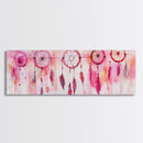 Dreamcatcher Canvas Print, Pink Orange Wall Art with Whimsical Artistic Feathers, Boho Art Idea for Living Room or Above Couch
