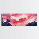 Forest Sunset Framed Canvas Print, Moody Evening Sky Painting, Smoky Mountain Landscape Art, Living Room or Bedroom Wall Decor