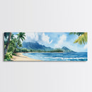 Serene Coastal Landscape Framed Canvas Print - Vibrant Hawaii Art, Nautical Beach Wall Decor, Panoramic Ocean Painting, Living Room Art