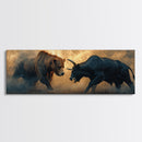 Intense Bull and Bear Framed Canvas Print - Moody Wildlife Painting, Rustic Wall Art, Industrial Style Living Room Decor, Gift Idea