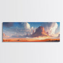 Majestic Desert Landscape Framed Canvas Print, Panoramic Painting, Southwest Wall Art, Above Bed Art, Rustic Decor, Living Room Art