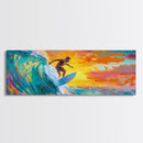 Surfer Riding Wave Canvas Print, Surf Wall Art, Coastal Decor, Nautical Painting, Colorful Art, Living Room Art, Gift Idea, Rustic Wall Art