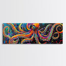 Octopus Art Canvas Print with Bright Neon Colors, Whimsical Art, Coastal Decor, Nautical Wall Art, Tall Skinny Art, Above Bed Wall Art