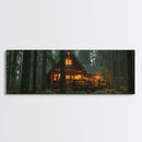 Warm Forest Cabin Framed Canvas Print, Rustic Decor Wall Art, Cozy Woodland Scene Painting, Moody Autumn Landscape, Living Room Art Piece