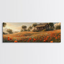Sunlit Poppy Meadow Framed Canvas Print – Rustic Decor, California Poppy Art, Landscape Painting, Extra Wide Art, Guest Room Art