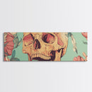 Skull Art with Wildflower Motif Framed Canvas Print, Botanical and Whimsical Wall Art Gift Idea, Rustic and Moody Decor Living Room Art