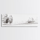 Rustic Farmhouse Framed Canvas Print, Black and White Landscape Art, Above Sofa Wall Art Minimalist Living Room Country Decor
