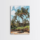Tropical Beach House Canvas Print – Hawaii Art Coastal Landscape, Rustic Nautical Decor, Seaside Living Room Framed Wall Art