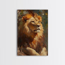 Regal Lion Oil Painting Framed Canvas Print – Rustic Decor Wall Art, African Lion Wildlife, Above Couch Art, Bold Statement Piece