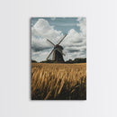 Wheat Field Windmill Framed Canvas Print Rustic Farmhouse Artwork Windmill Wall Art Minimalist Landscape Wall Decor Living Room Art