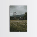 Framed Canvas Print Windmill Wall Art Rustic Barn Landscape Farmhouse Decor Above Couch Country Artwork Gift Idea Living Room Art
