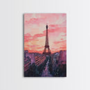 Eiffel Tower Sunset Framed Canvas Print Paris Landscape Painting French Cityscape Wall Art Bedroom Decor Romantic Gift Pink Orange Art