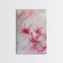 Origami Cranes Canvas Print, Pink Paper Bird Art, Minimalist Zen Decor, Whimsical Artwork Bedroom Wall Art, Japanese-Inspired Gift
