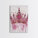 Regal jeweled crown painting featuring framed canvas print, moody art, pink wall art for dorm, unique goddess art print decor