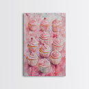 Pink Cupcakes Canvas Print Food Review Kitchen Art Dessert Wall Art Rustic Farmhouse Decor Gift Idea Pastel Whimsical Artwork