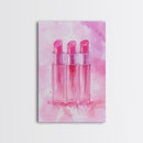 Light Pink Lipstick Trio Canvas Print, Whimsical Art, Makeup Wall Art, Pink Abstract Art, Feminine Decor, Bedroom Art, Gift Idea for Her
