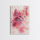 Pink Cat Portrait Canvas Print, Whimsical Art, Feline Wall Art, Light Pink Wall Art, Bedroom Art, Artistic Decor, Gift Idea for Cat Lovers