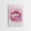 Pink Gemstone Bracelet Painting Framed Canvas Print, Whimsical Jewelry Art Light Pink Decor, Feminine Bedroom or Gift Aesthetic