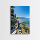Lakeside Retreat Framed Canvas Print Coastal Landscape Art Nautical Wall Art Living Room Decor Lake Tahoe Art Rustic Decor Seascape Painting