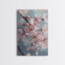 Japanese Sakura Canvas Print | Cherry Blossom Painting Art | Pastel Blue Floral Wall Art Gift Idea | Light Pink Bedroom Art