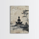 Serenity Silhouette Canvas Print Featuring Pine Tree Art, Rustic Neutral Zen Wall Art, Wabi Sabi Minimalist Decor for Peaceful Living