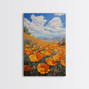 California Poppy Canvas Print with Vibrant Wildflower Painting, Rustic Living Room Art, Nature Landscape for Farmhouse Wall Decor
