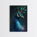 Vibrant Peacock Portrait Framed Canvas Print | Bold Peacock Wall Art | Tropical Bird Painting | Exotic Animal Art | Gift Idea