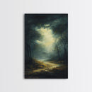 Forest at Dusk Framed Canvas Print with Moody Dark Romance Painting, Fall-Inspired Smoky Mountain Art Perfect Above Bed Wall Decor