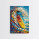 Energetic Surfboard Wave Canvas Print with Bold Abstract Coastal Painting and Nautical Decor for Extra Wide Wall Art Display